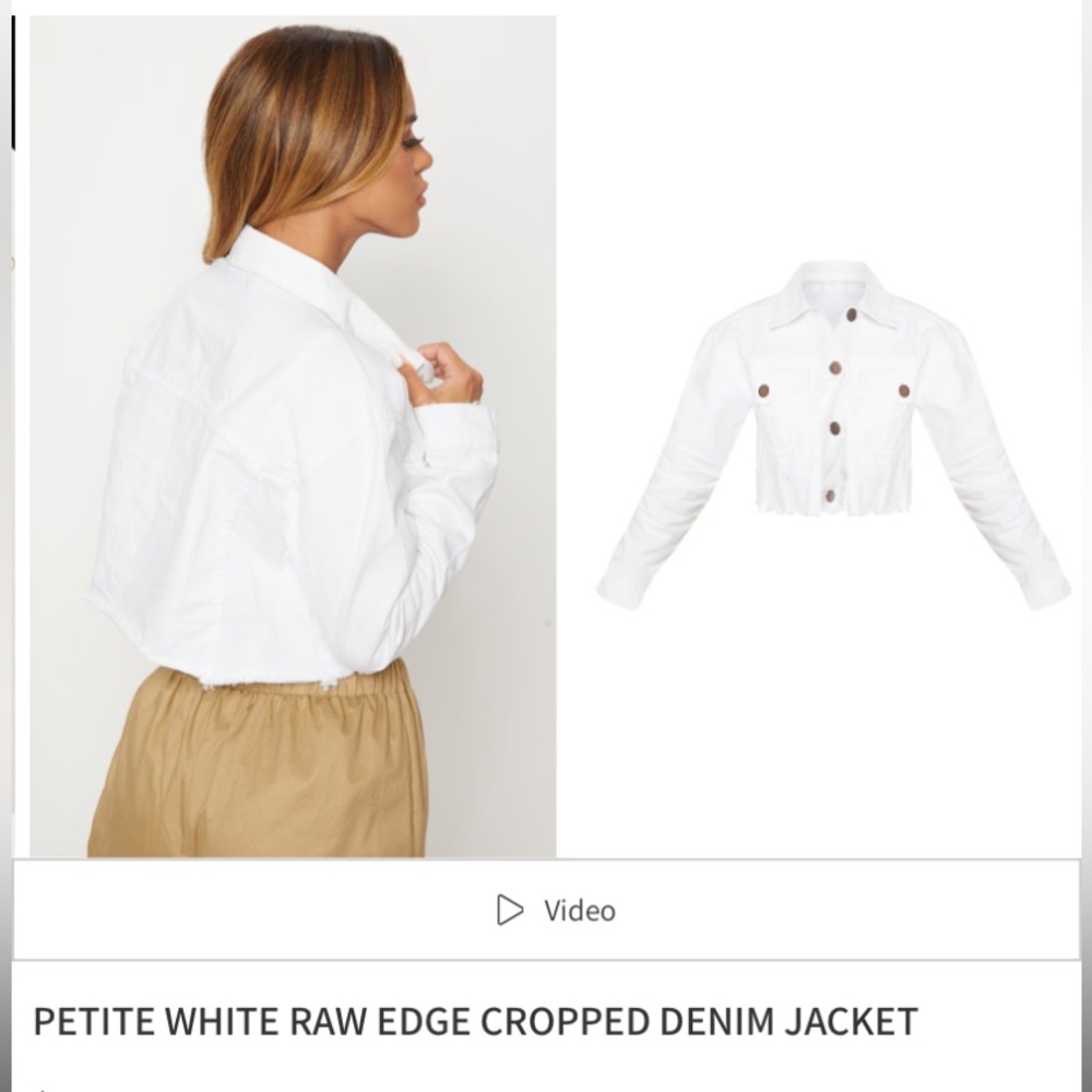 PrettyLittleThing Raw Edge Cropped White Denim Jacket Size 10 - Picture 3 of 12